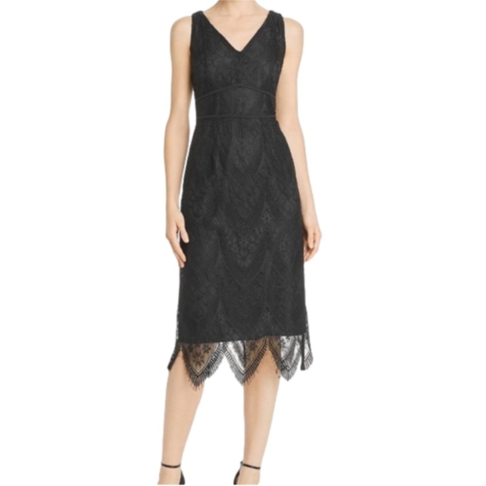 Nanette Lepore Black Sleeveless Lace Floral Overlay V-Neck Empire Waist Dress